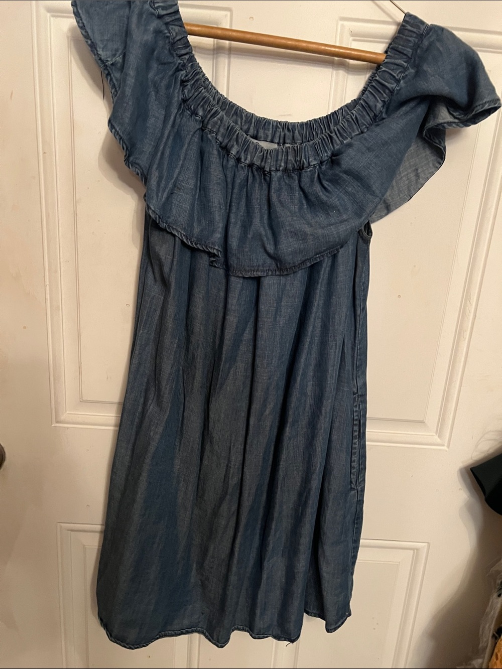 Blue Off-Shoulder Denim Dress